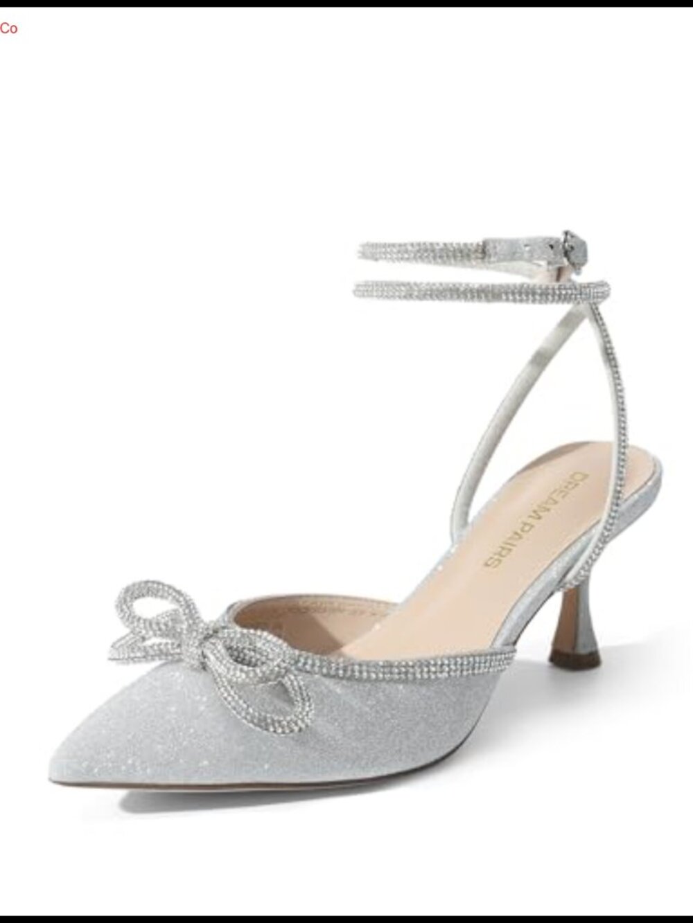 Rhinestone Bow Kitten Heel Ankle Strap Pumps Closed Toe
